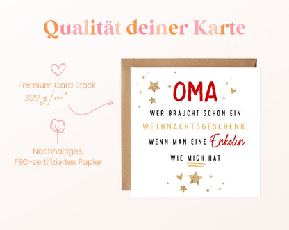 Weihnachtskarte – Oma – Enkelin als Weihnachtsgeschenk