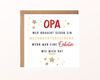 Weihnachtskarte – Opa – Enkelin als Weihnachtsgeschenk