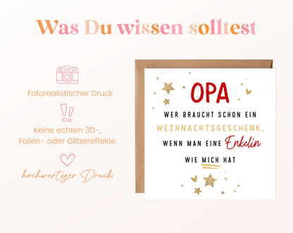 Weihnachtskarte – Opa – Enkelin als Weihnachtsgeschenk
