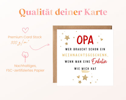 Weihnachtskarte – Opa – Enkelin als Weihnachtsgeschenk
