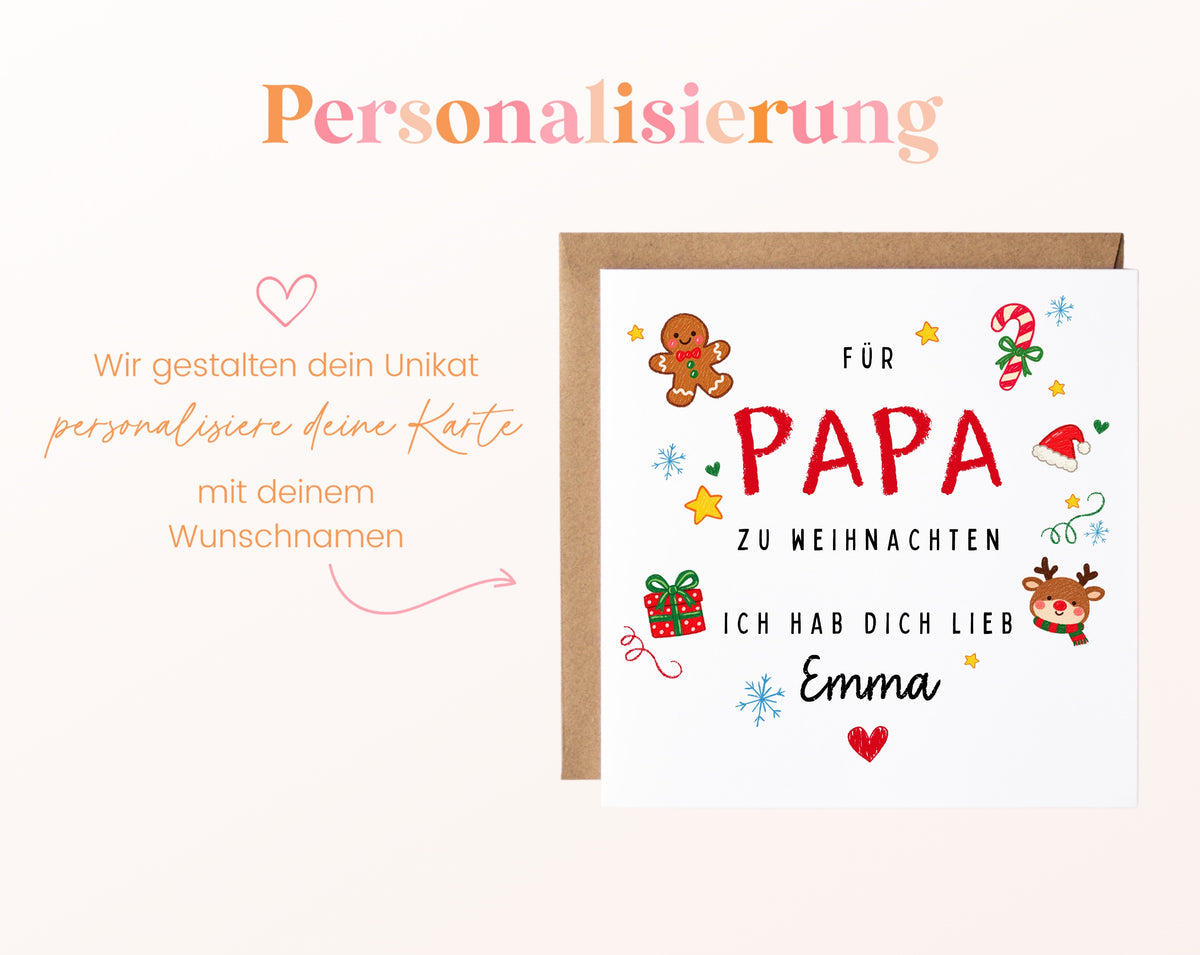 Weihnachtskarte für Papa – Mit Kindernamen personalisierbar