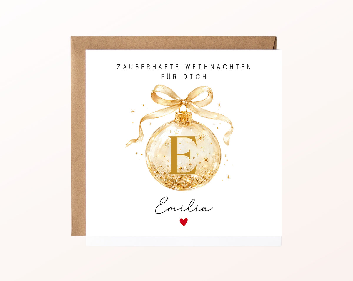 Personalisierbare Weihnachtskarte – Weihnachtskugel in Gold