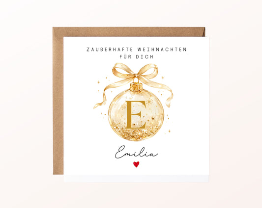 Personalisierbare Weihnachtskarte – Weihnachtskugel in Gold