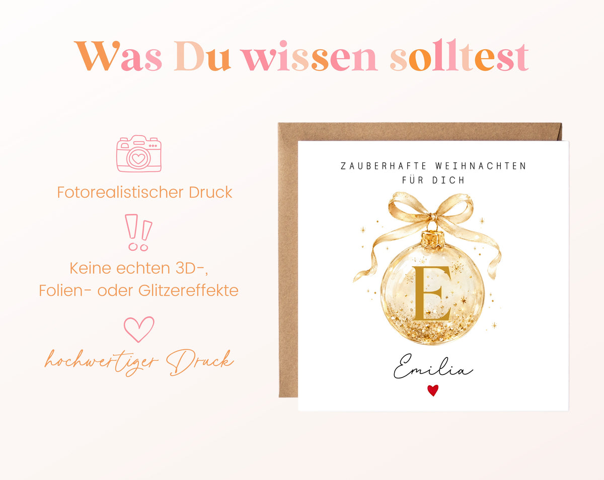 Personalisierbare Weihnachtskarte – Weihnachtskugel in Gold