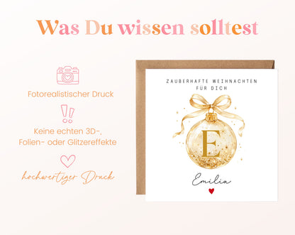 Personalisierbare Weihnachtskarte – Weihnachtskugel in Gold