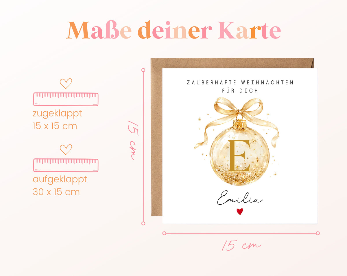 Personalisierbare Weihnachtskarte – Weihnachtskugel in Gold