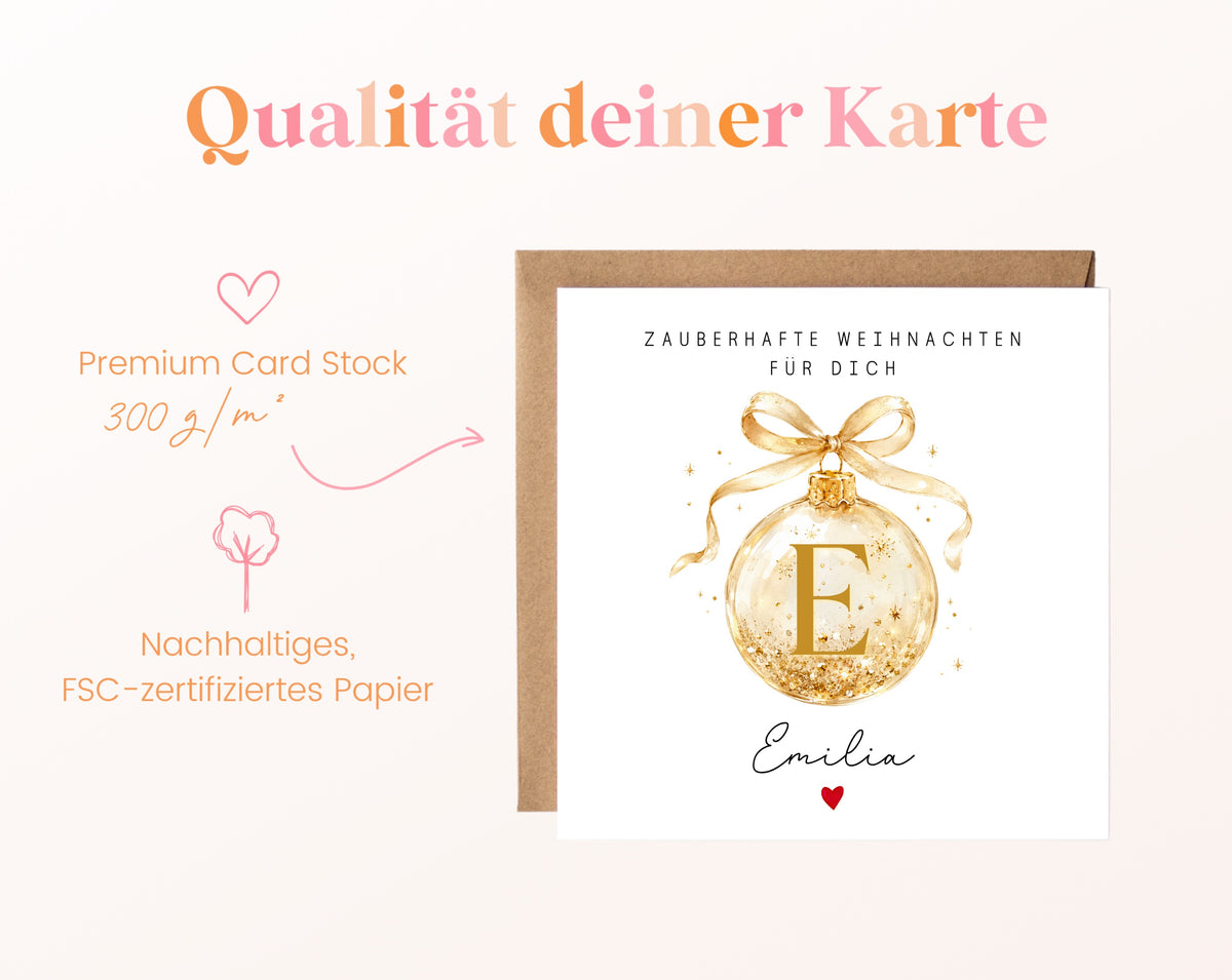 Personalisierbare Weihnachtskarte – Weihnachtskugel in Gold