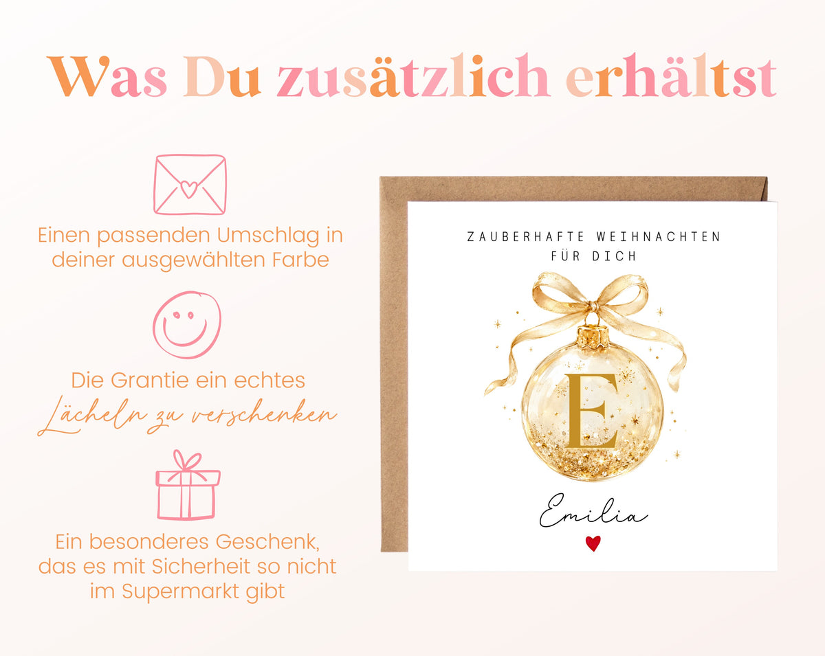 Personalisierbare Weihnachtskarte – Weihnachtskugel in Gold