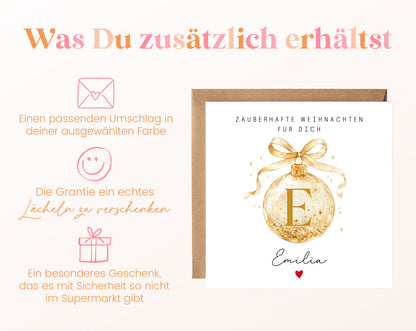 Personalisierbare Weihnachtskarte – Weihnachtskugel in Gold