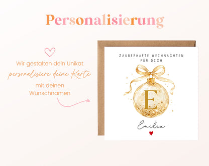 Personalisierbare Weihnachtskarte – Weihnachtskugel in Gold