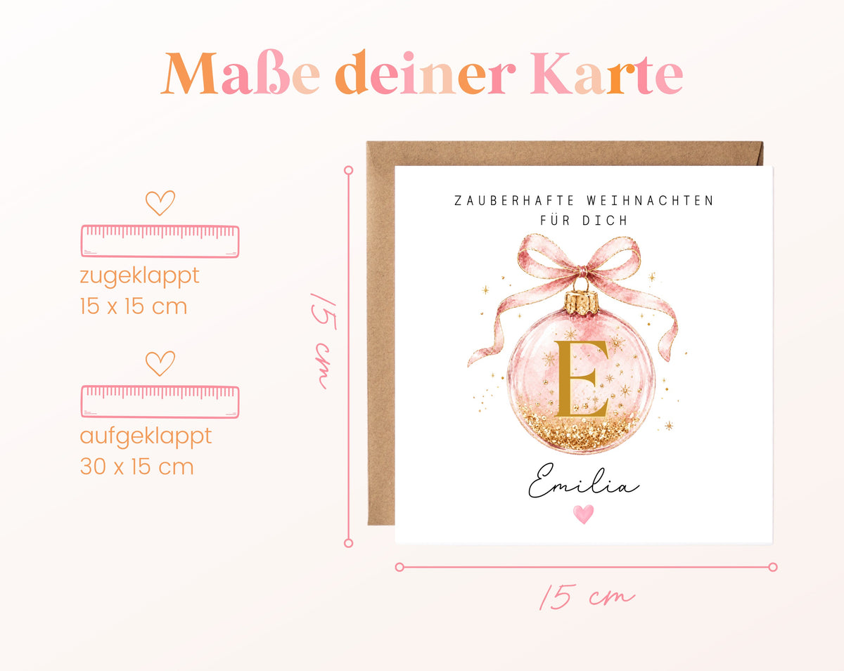 Personalisierbare Weihnachtskarte – Weihnachtskugel in Rosa