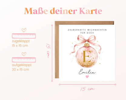 Personalisierbare Weihnachtskarte – Weihnachtskugel in Rosa