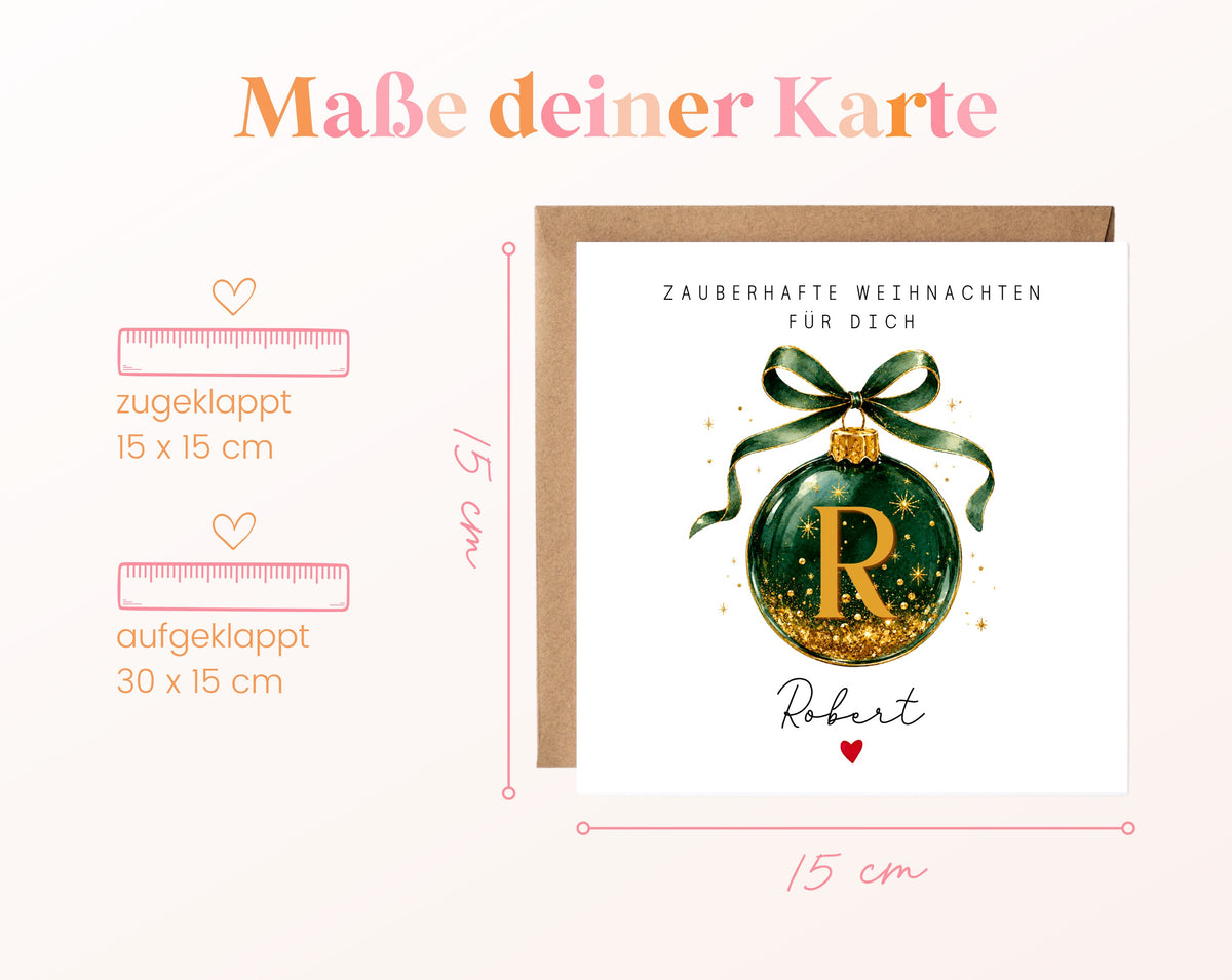 Personalisierbare Weihnachtskarte – Weihnachtskugel in Dunkelgrün
