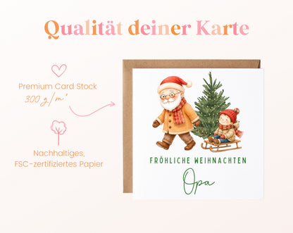 Weihnachtskarte Opa mit Enkel und Schlitten – Papierqualität