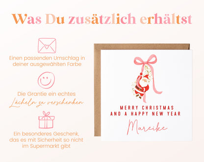 Weihnachtskarte – Weihnachtsmann an rosa Schleife – 06_zusaetzlich