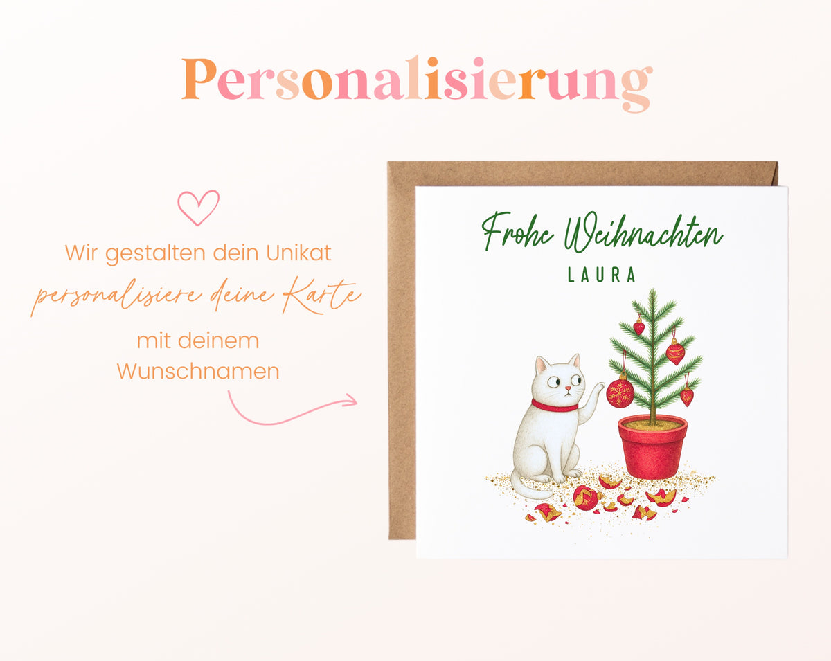Weihnachtskarte – Katze am Weihnachtsbaum – 08_perso_ein_wunschname