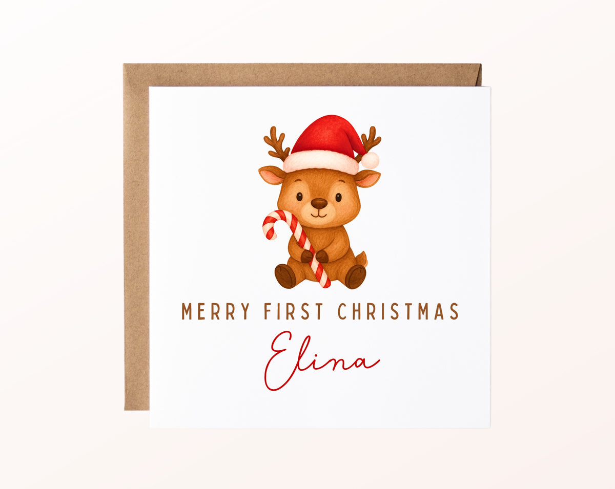 Weihnachtskarte – Merry First Christmas – Rentier – 02_karte_pur_rose