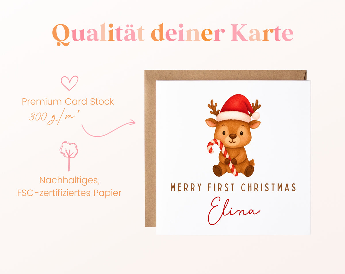 Weihnachtskarte – Merry First Christmas – Rentier – 05B_qualitaet_300