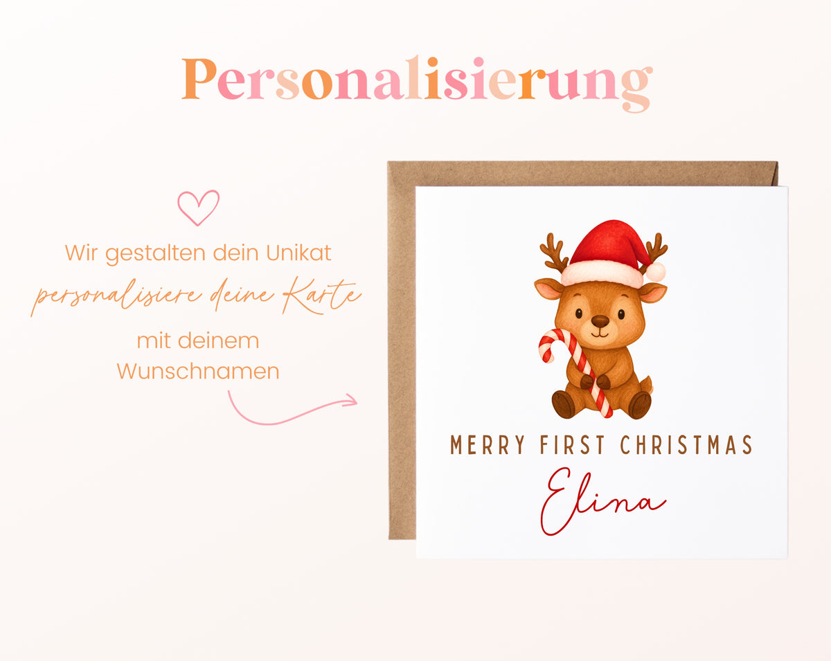 Weihnachtskarte – Merry First Christmas – Rentier – 08_perso_ein_wunschname