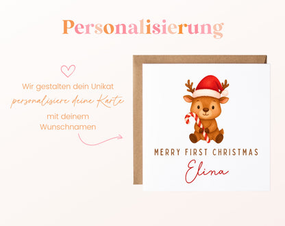 Weihnachtskarte – Merry First Christmas – Rentier – 08_perso_ein_wunschname