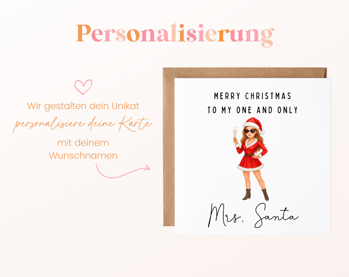 Weihnachtskarte – Mrs. Santa – Haarfarbe wählbar – 08_perso_ein_wunschname