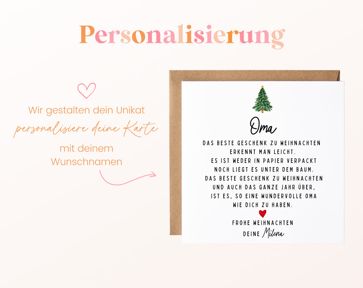 Weihnachtskarte – Das beste Geschenk: Oma – Beispiel der Personalisierung