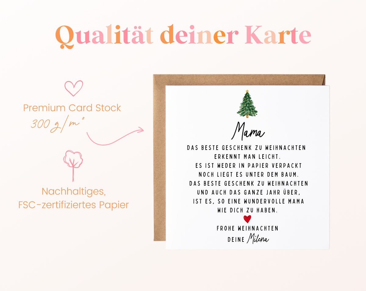 Weihnachtskarte – Das beste Geschenk: Mama – Papierqualität