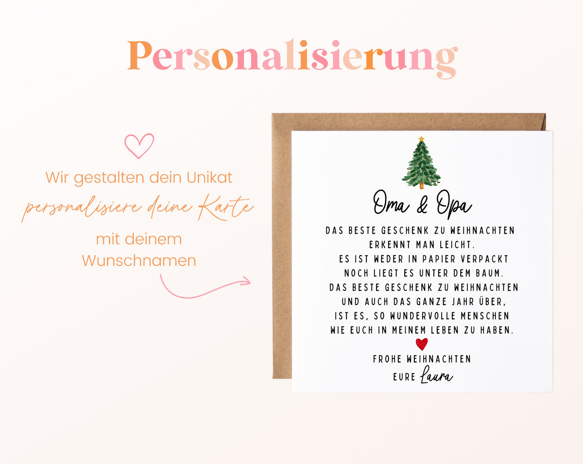 Weihnachtskarte – Das beste Geschenk: Oma & Opa – Beispiel der Personalisierung