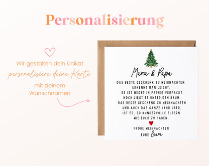 Weihnachtskarte – Das beste Geschenk: Mama & Papa – Beispiel der Personalisierung
