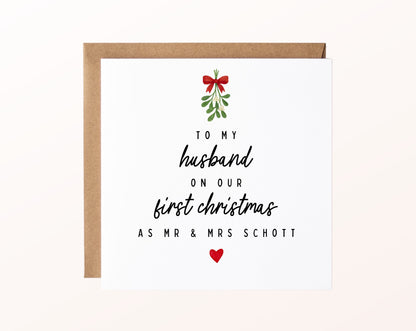 Weihnachtskarte – First Christmas als Ehepaar – karte pur rose