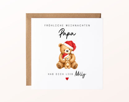 Weihnachtskarte – Teddybär mit Weihnachtsmütze – karte pur rose