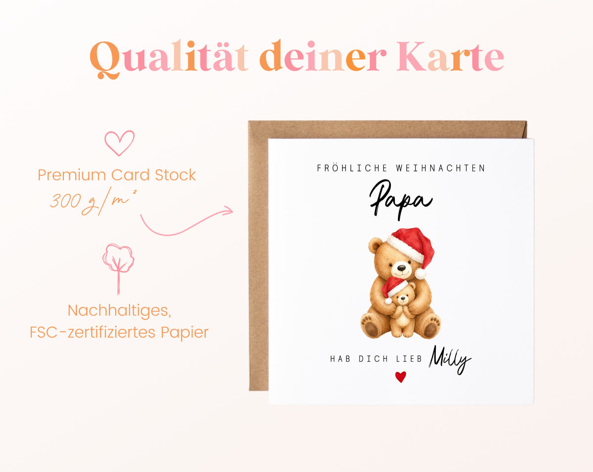 Weihnachtskarte – Teddybär mit Weihnachtsmütze – qualitaet 300