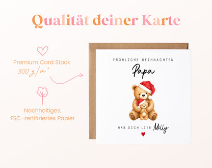 Weihnachtskarte – Teddybär mit Weihnachtsmütze – qualitaet 300