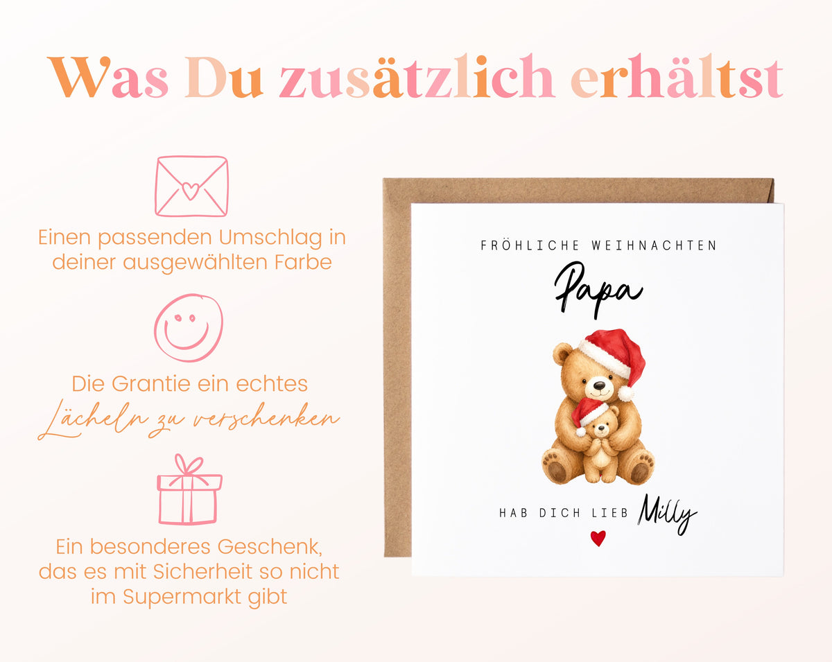 Weihnachtskarte – Teddybär mit Weihnachtsmütze – zusaetzlich