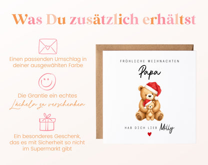 Weihnachtskarte – Teddybär mit Weihnachtsmütze – zusaetzlich