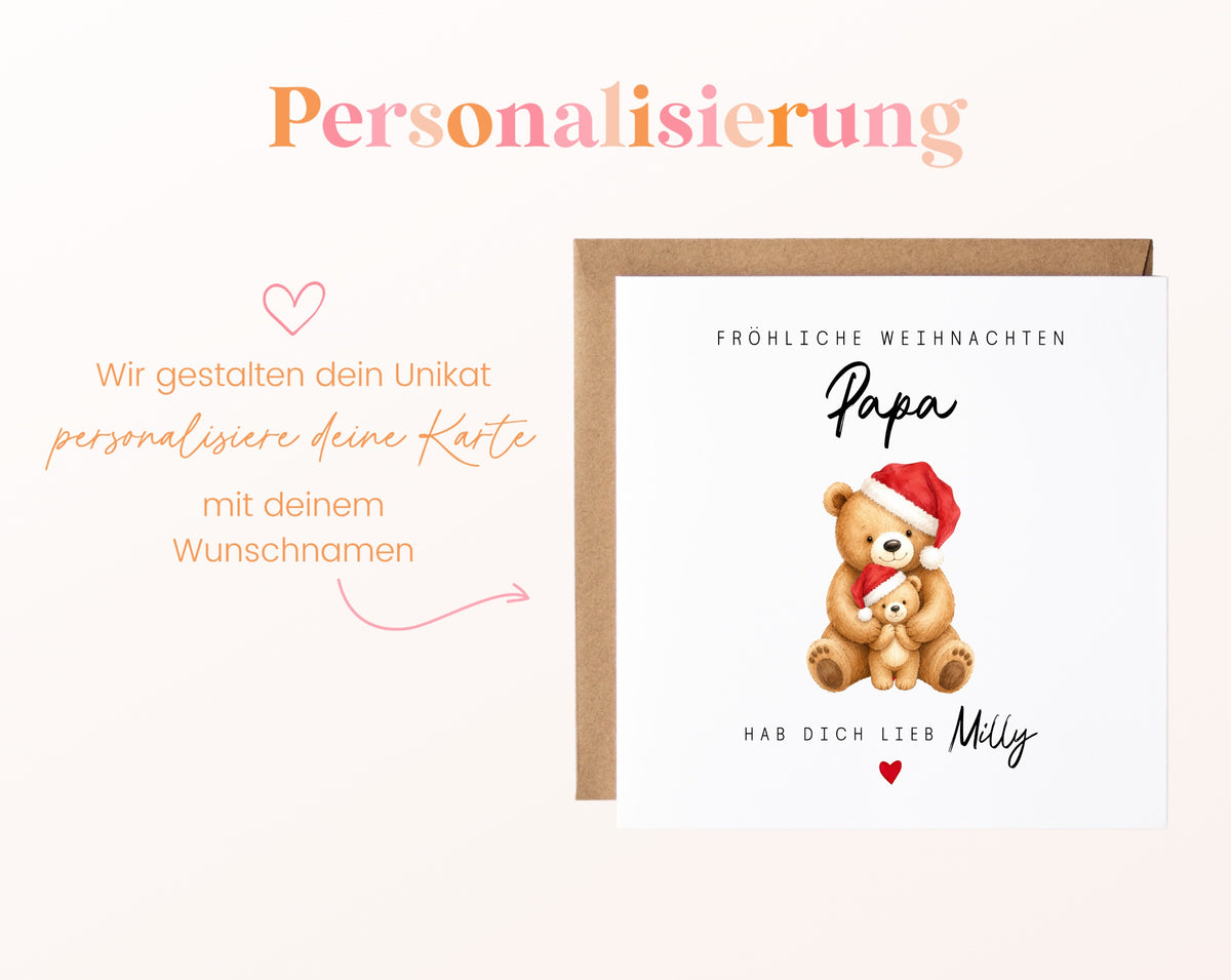 Weihnachtskarte – Teddybär mit Weihnachtsmütze – perso ein wunschname