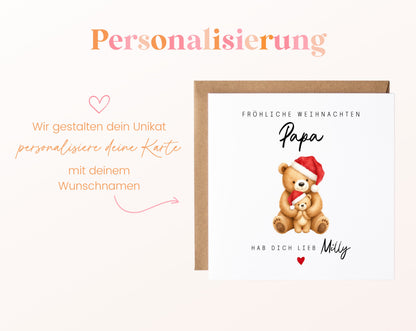 Weihnachtskarte – Teddybär mit Weihnachtsmütze – perso ein wunschname
