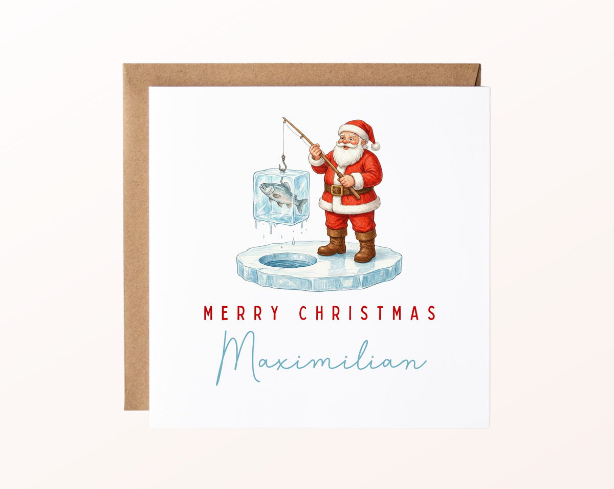 Weihnachtskarte – Angelnder Weihnachtsmann – 02 karte pur rose