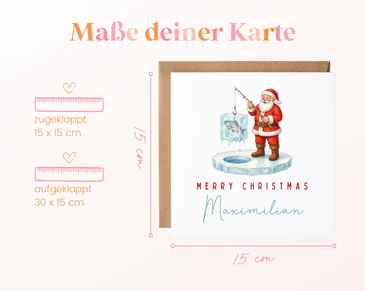 Weihnachtskarte – Angelnder Weihnachtsmann – 04 masse