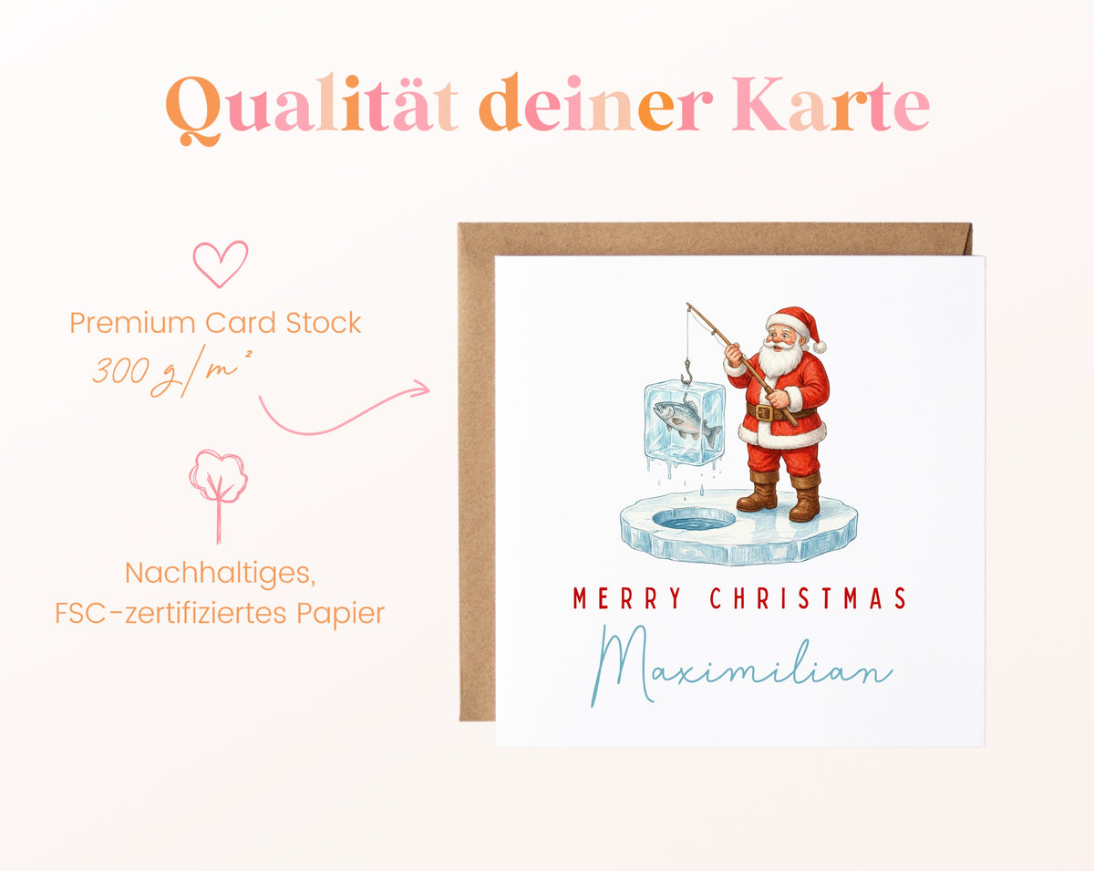 Weihnachtskarte – Angelnder Weihnachtsmann – 05B qualitaet 300