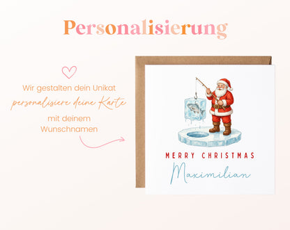 Weihnachtskarte – Angelnder Weihnachtsmann – 08 perso ein wunschname