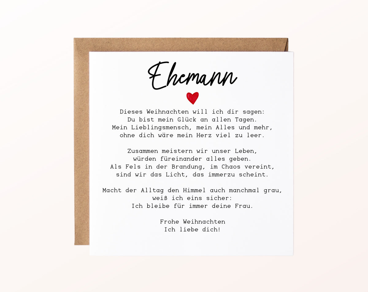 Weihnachtskarte – Weihnachtsgedicht für meinen Ehemann – 02 karte pur rose
