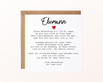 Weihnachtskarte – Weihnachtsgedicht für meinen Ehemann – 02 karte pur rose