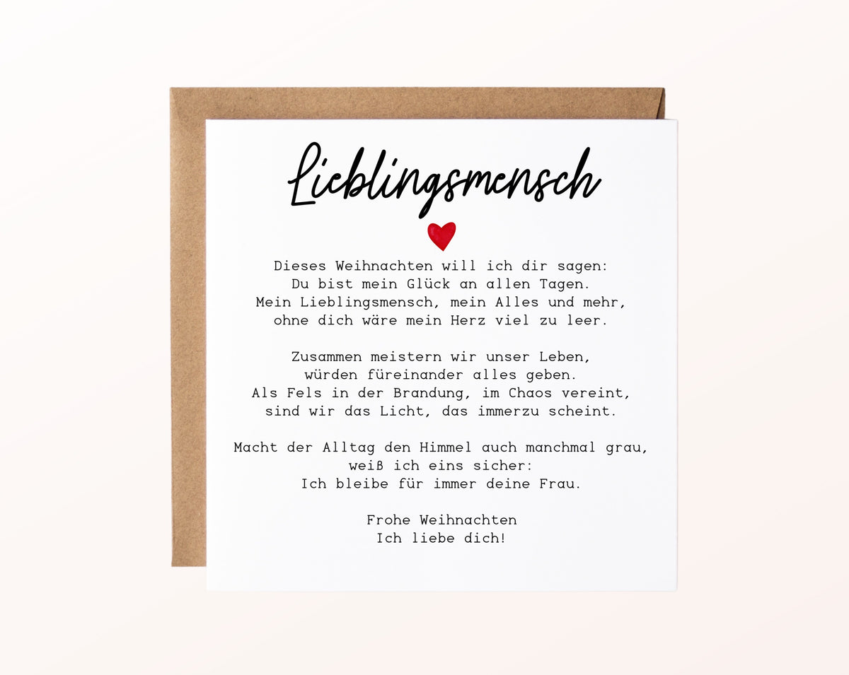 Weihnachtskarte – Weihnachtsgedicht für meinen Lieblingsmenschen – 02 karte pur rose