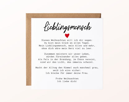Weihnachtskarte – Weihnachtsgedicht für meinen Lieblingsmenschen – 02 karte pur rose