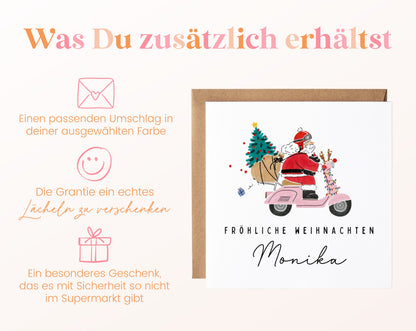 Weihnachtskarte – Weihnachtsmann auf rosa Motorroller – 06 zusaetzlich