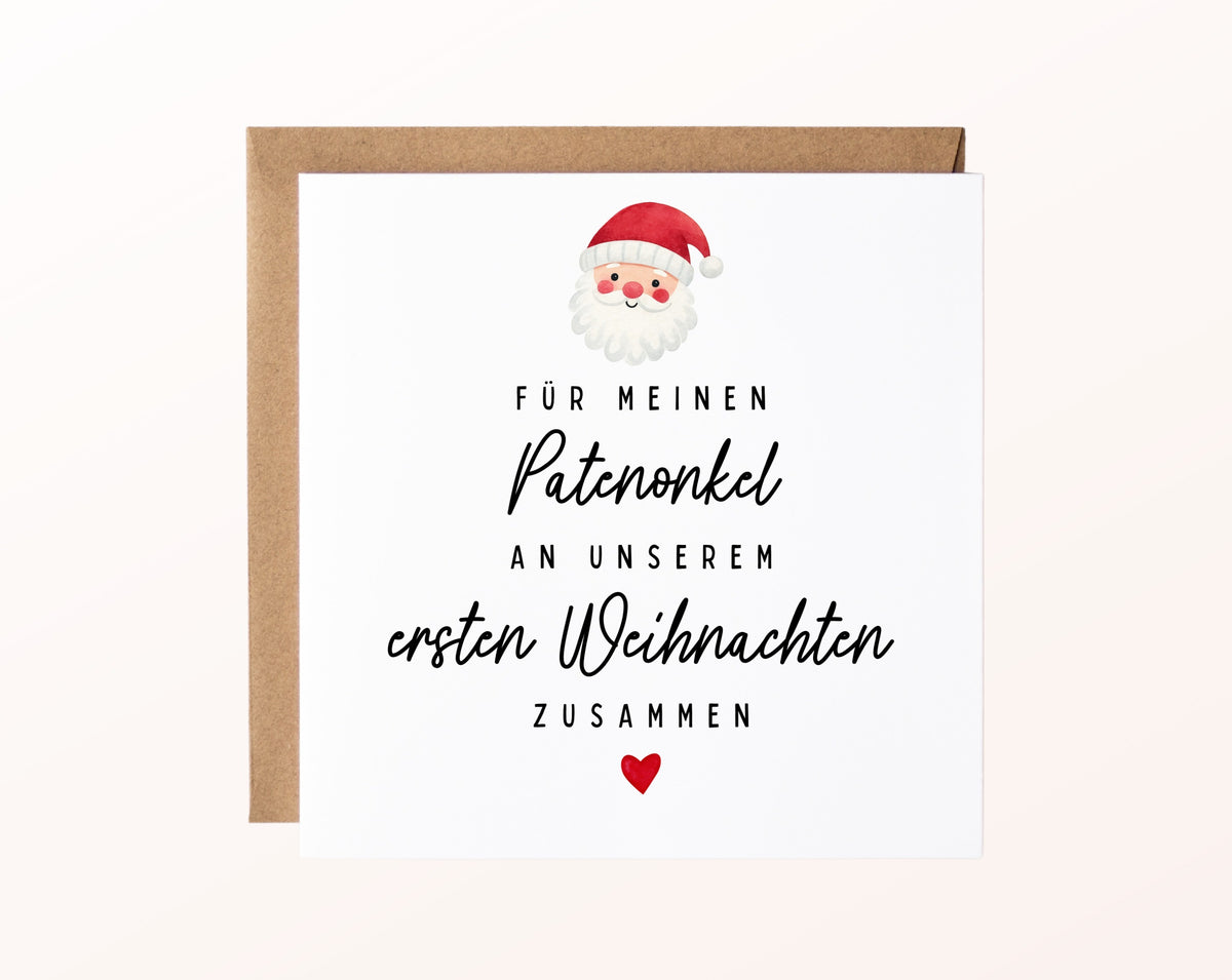 Weihnachtskarte – Erstes Weihnachten – Patenonkel mit Weihnachtsmann – 02 karte pur rose