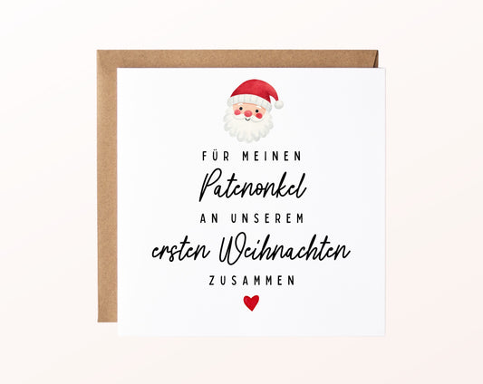 Weihnachtskarte – Erstes Weihnachten – Patenonkel mit Weihnachtsmann – 02 karte pur rose