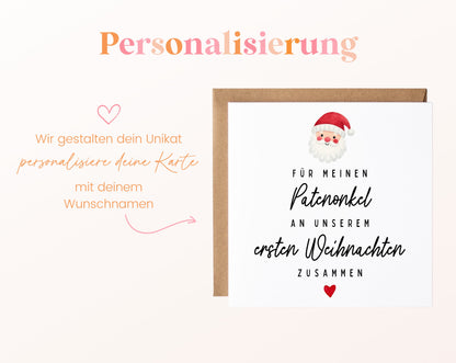 Weihnachtskarte – Erstes Weihnachten – Patenonkel mit Weihnachtsmann – 08 perso ein wunschname