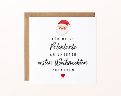 Weihnachtskarte – Erstes Weihnachten – Patentante mit Weihnachtsmann – 02 karte pur rose